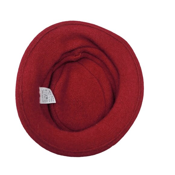 Vtg Red Wool Cloche Hat Floral Accent Sz 57cm Flapper Bob Ruffle Knit Retro 20s - Picture 4 of 9